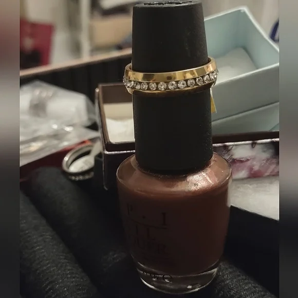 Stainless Steel Gold Plated Band w/ Crystals - Picture 4 of 7